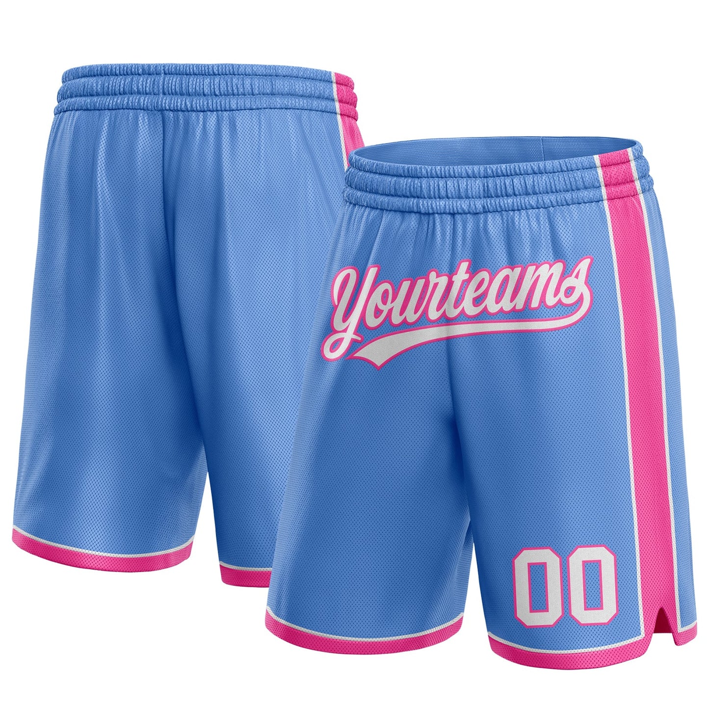 Custom Light Blue White-Pink Authentic Basketball Shorts - Main View
