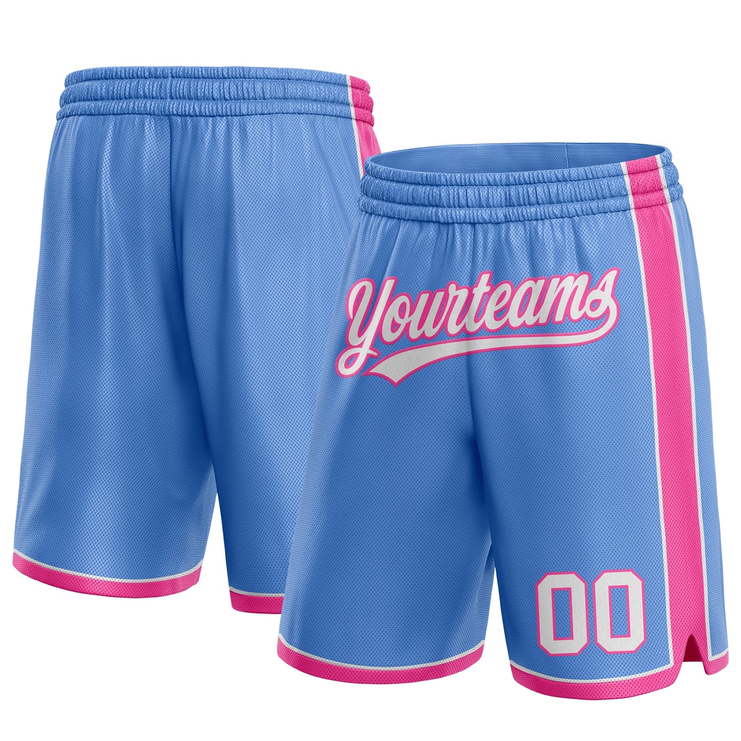 Custom Light Blue White-Pink Authentic Basketball Shorts - Main View