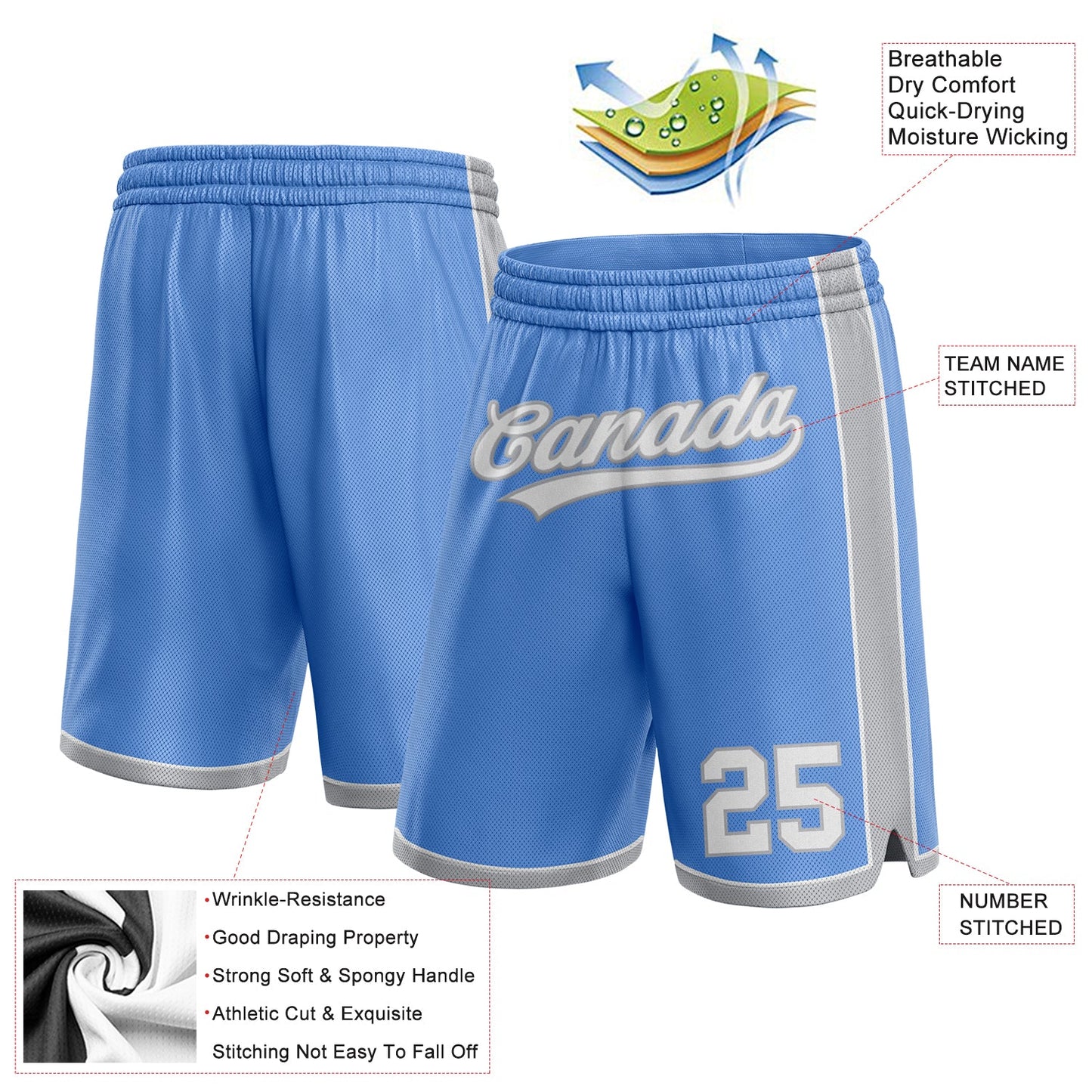 Custom Light Blue White-Gray Authentic Basketball Shorts view 2