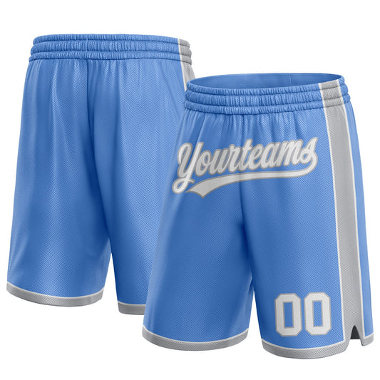 Custom Light Blue White-Gray Authentic Basketball Shorts - Main View
