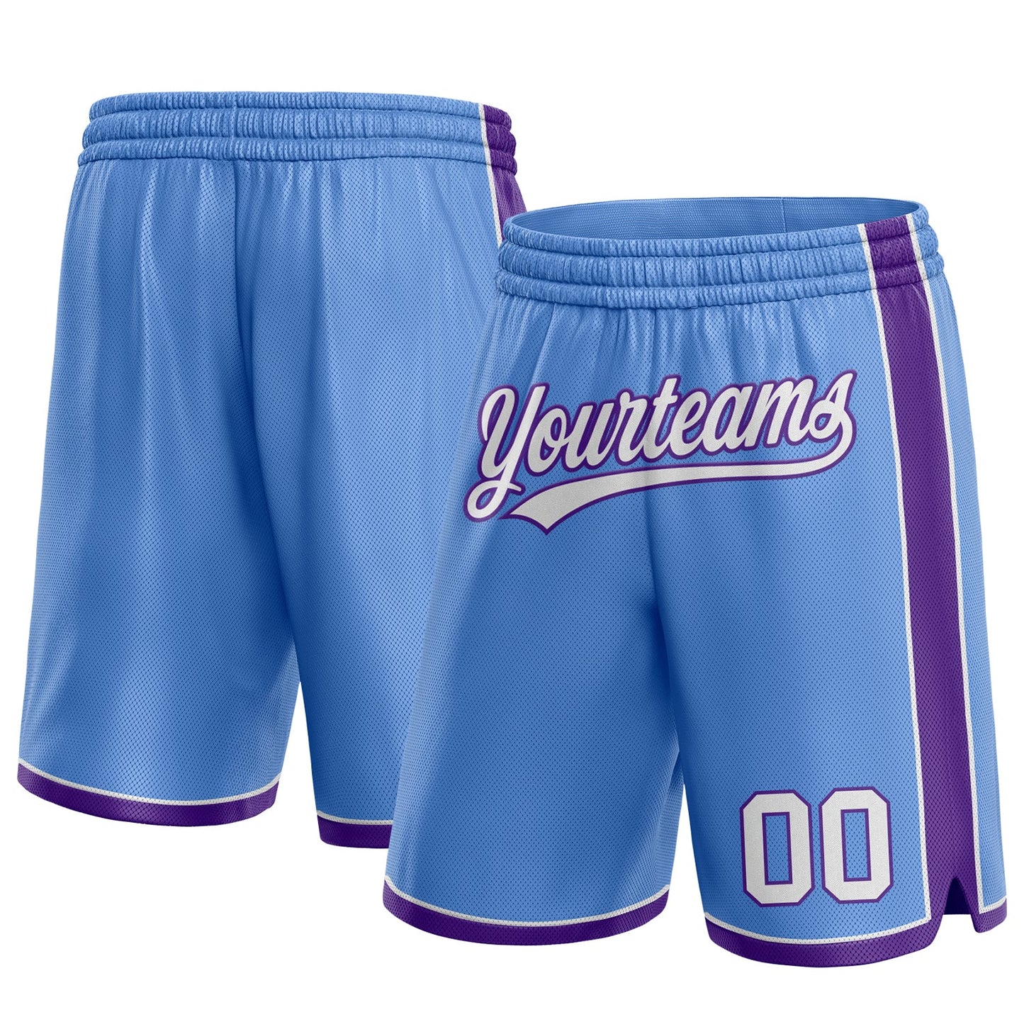Custom Light Blue White-Purple Authentic Basketball Shorts - Main View
