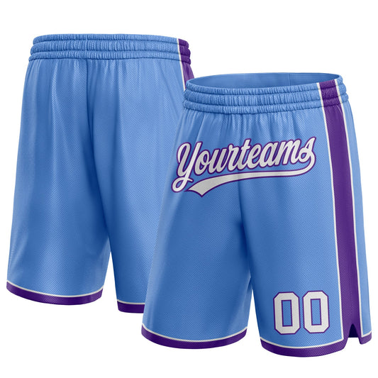Custom Light Blue White-Purple Authentic Basketball Shorts - Main View
