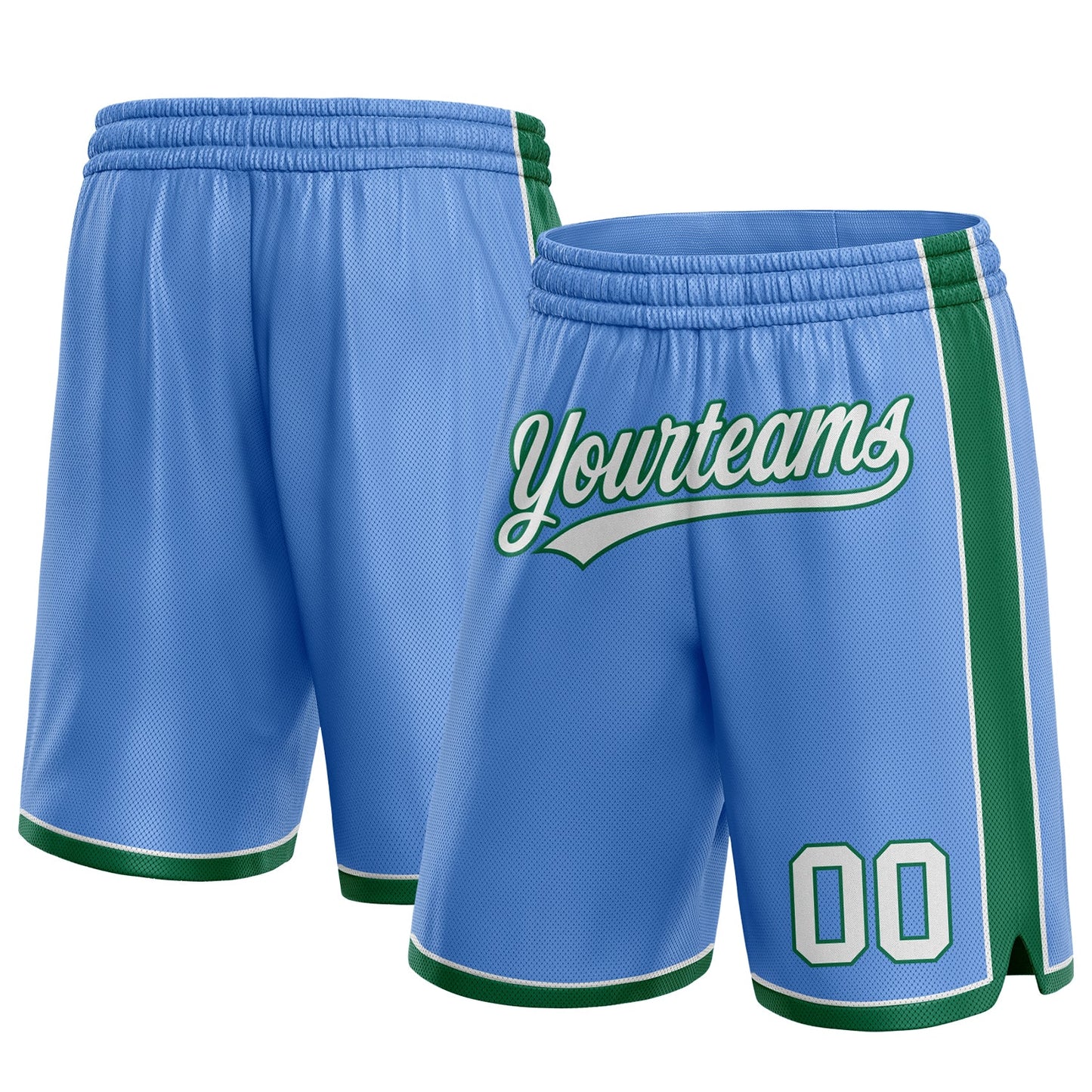 Custom Light Blue White-Kelly Green Authentic Basketball Shorts - Main View
