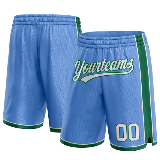 Custom Light Blue White-Kelly Green Authentic Basketball Shorts - Main View