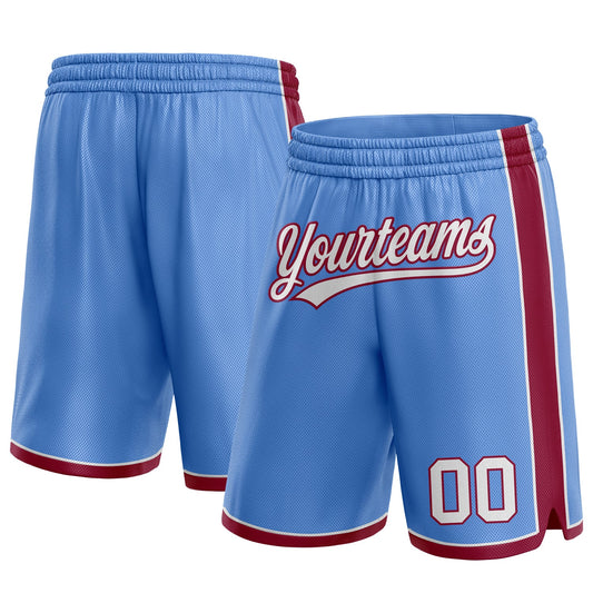 Custom Light Blue White-Maroon Authentic Basketball Shorts - Main View