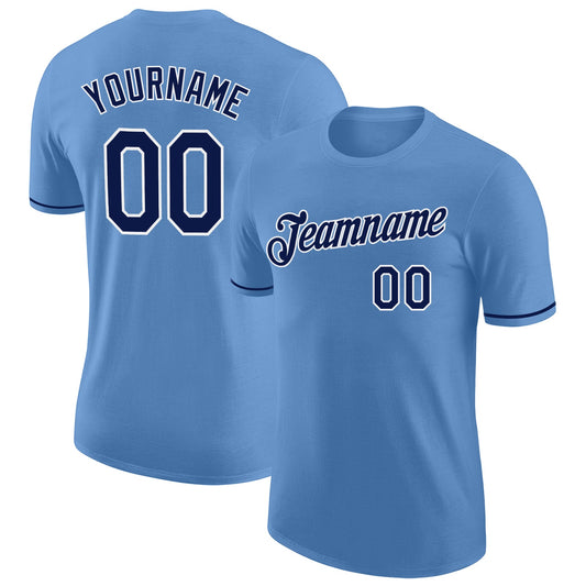 Custom Light Blue Navy-White Performance T-Shirt - Main View