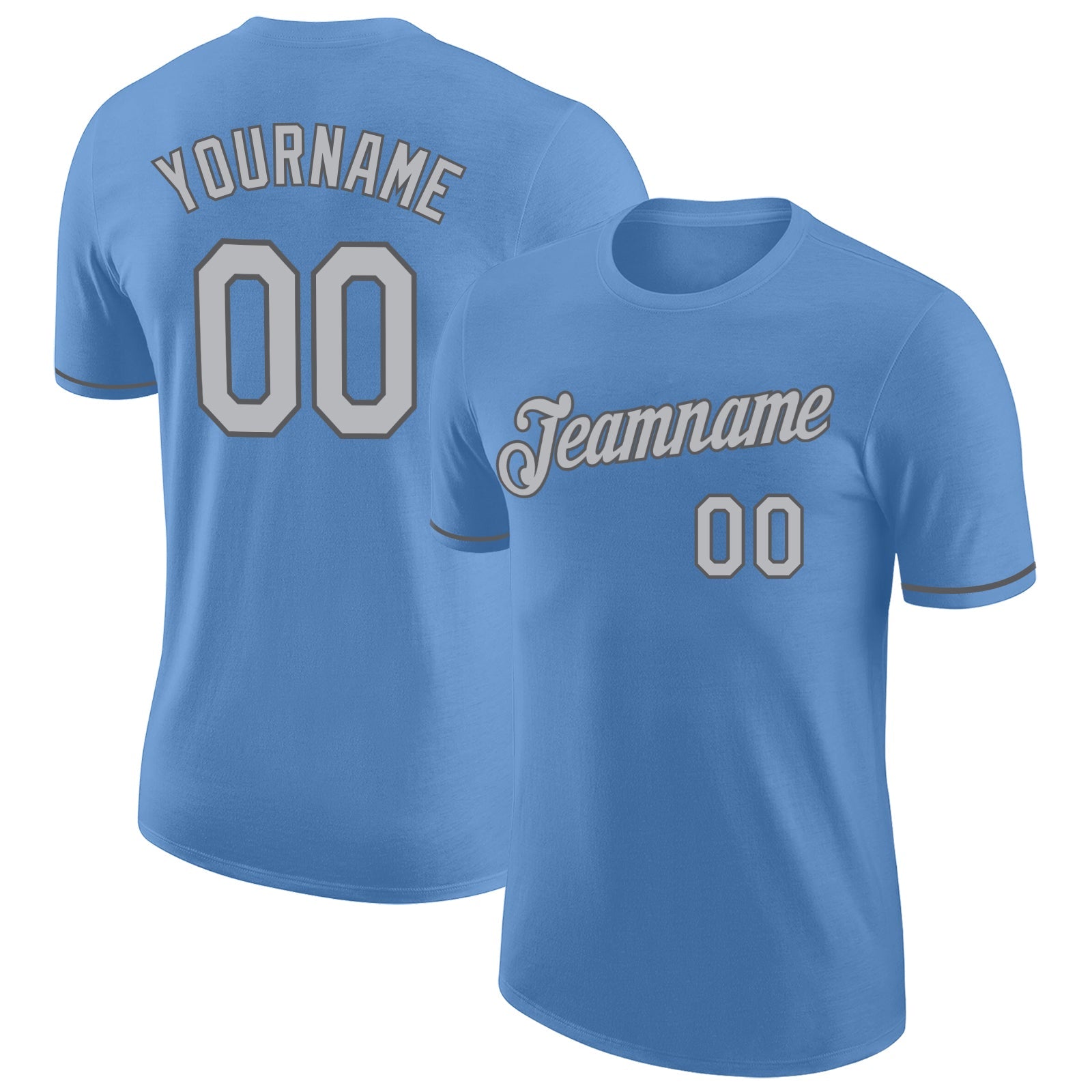 Custom Light Blue Gray-Steel Gray Performance T-Shirt - Main View