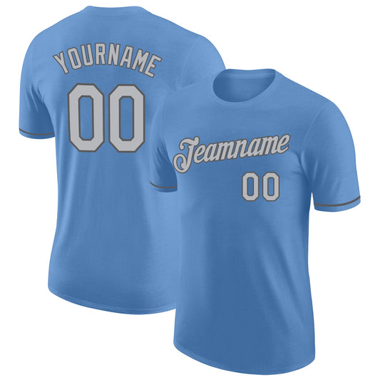Custom Light Blue Gray-Steel Gray Performance T-Shirt - Main View