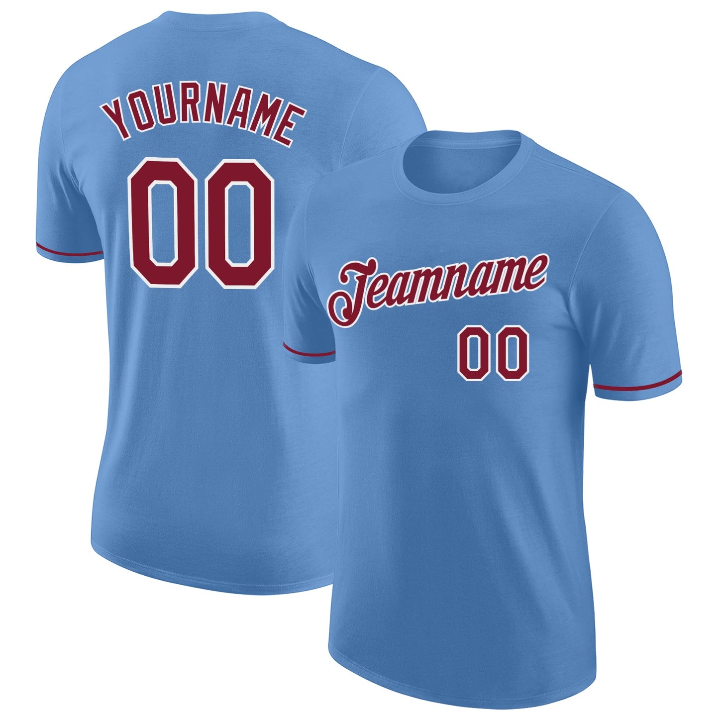 Custom Light Blue Crimson-White Performance T-Shirt - Main View