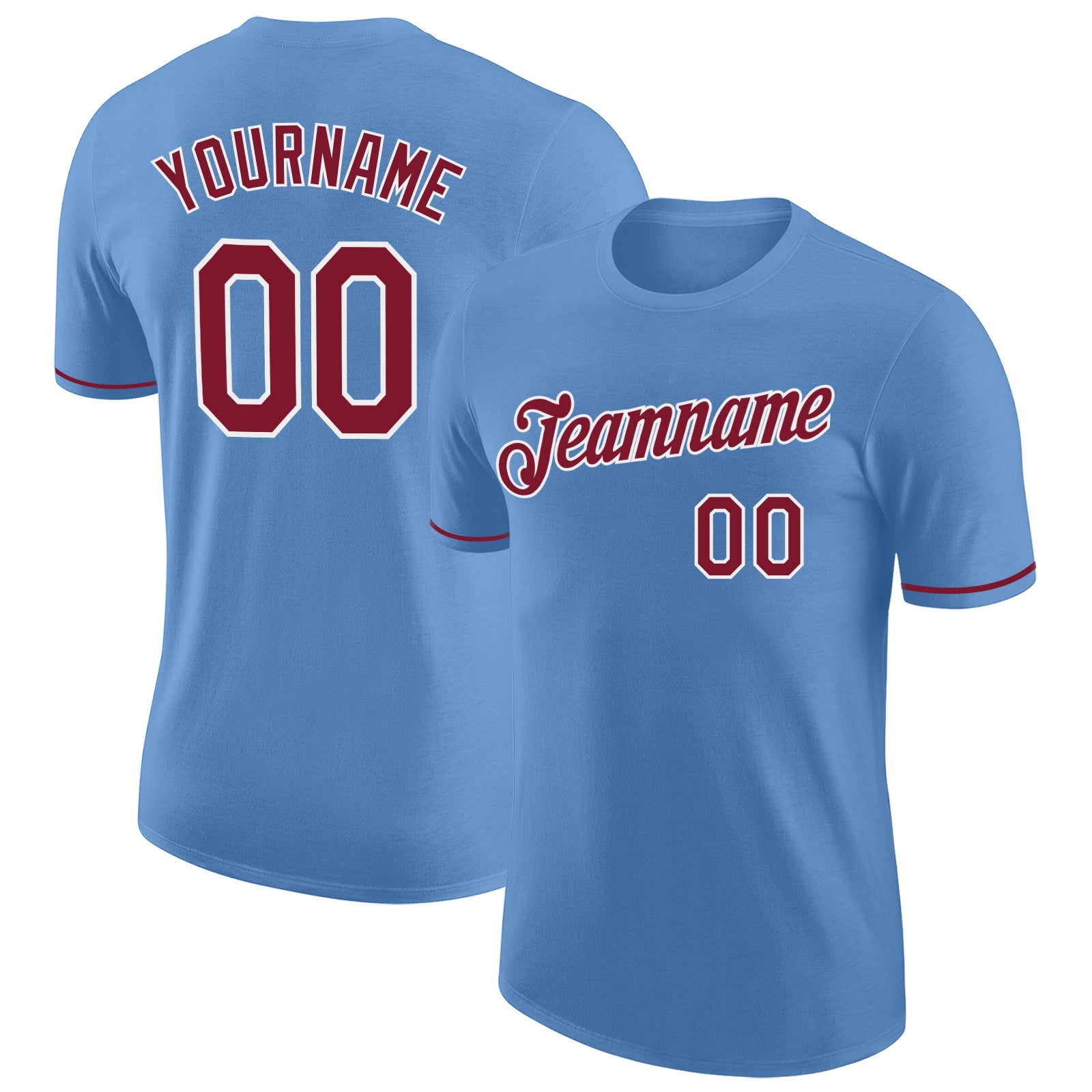 Custom Light Blue Crimson-White Performance T-Shirt - Main View