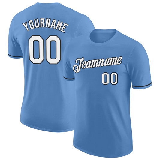 Custom Light Blue White-Black Performance T-Shirt - Main View