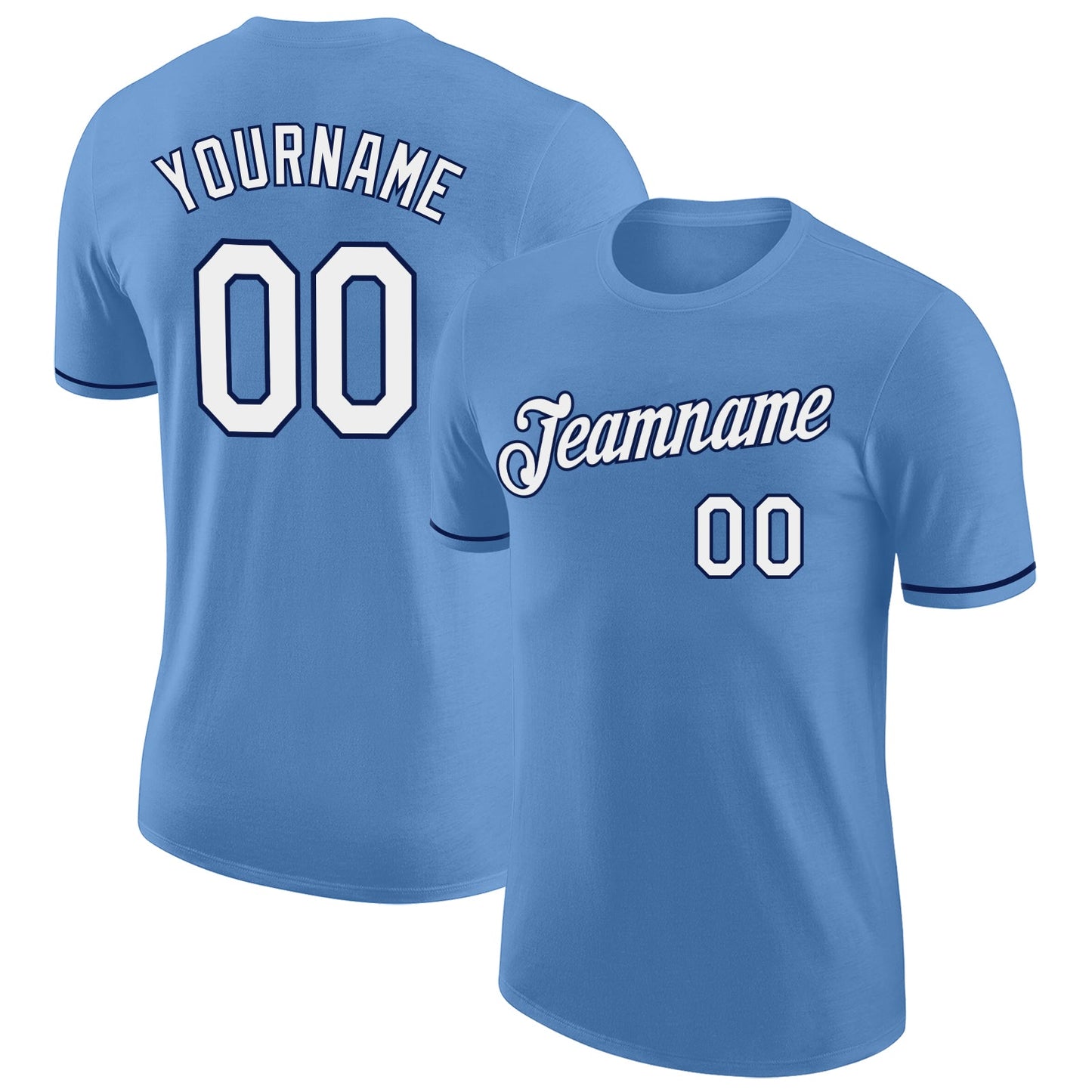 Custom Light Blue White-Navy Performance T-Shirt - Main View