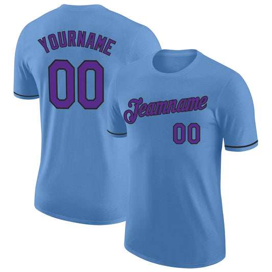 Custom Light Blue Purple-Black Performance T-Shirt - Main View