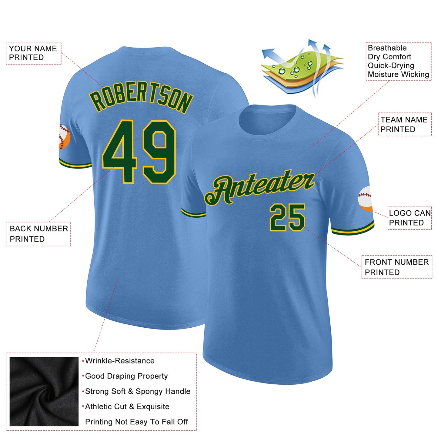 Custom Light Blue Green-Yellow Performance T-Shirt view 2