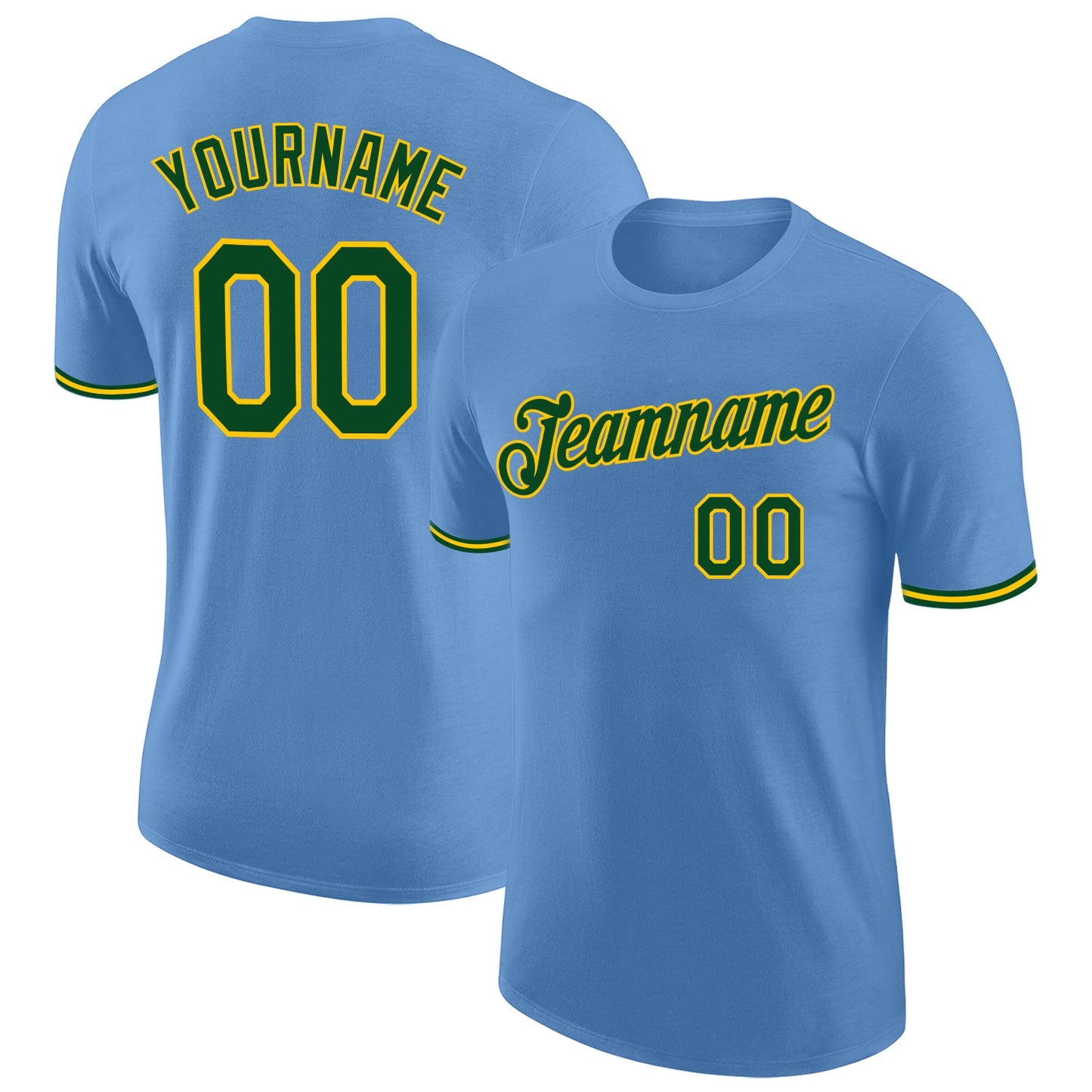 Custom Light Blue Green-Yellow Performance T-Shirt - Main View