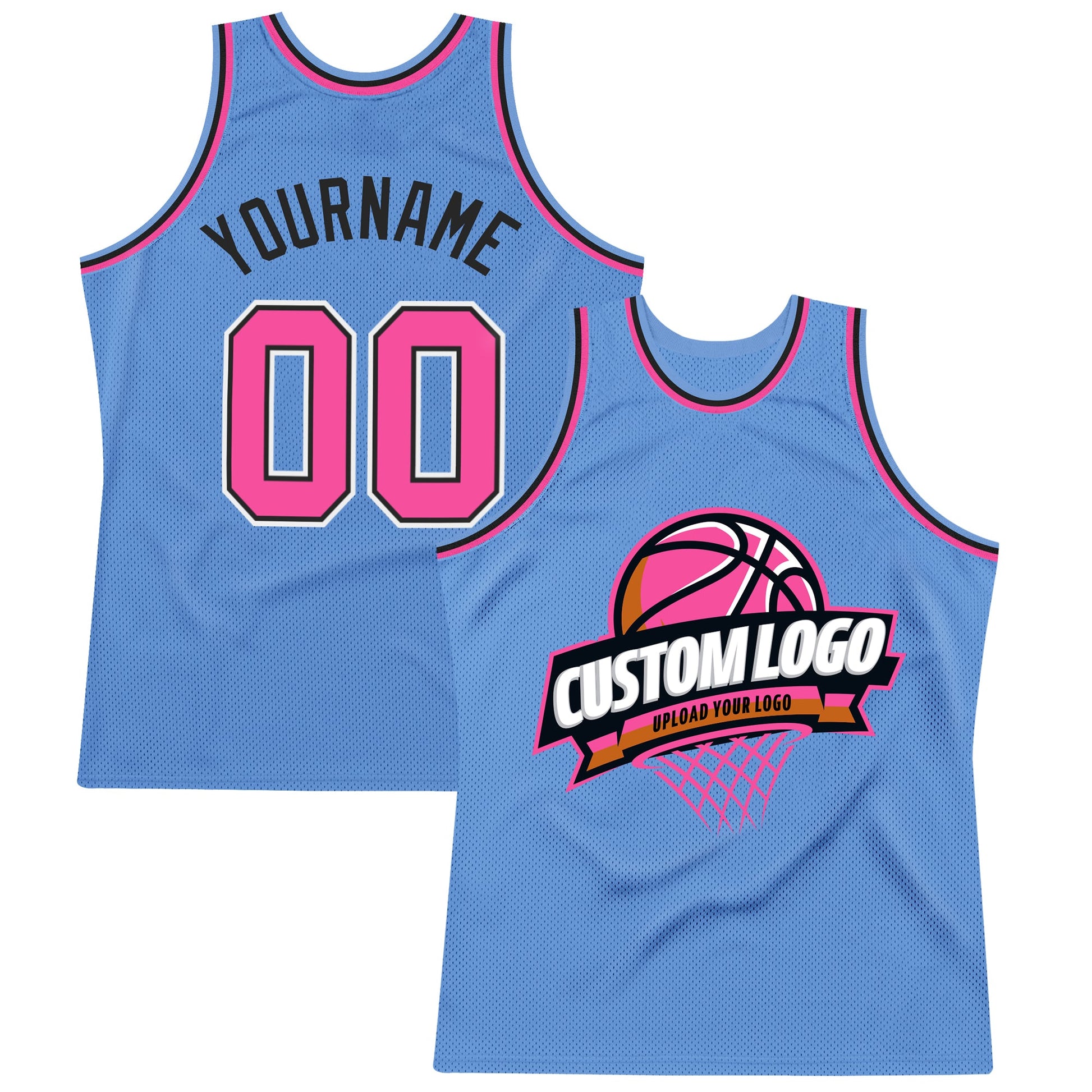 Custom Light Blue Pink-Black Authentic Throwback Basketball Jersey - Main View