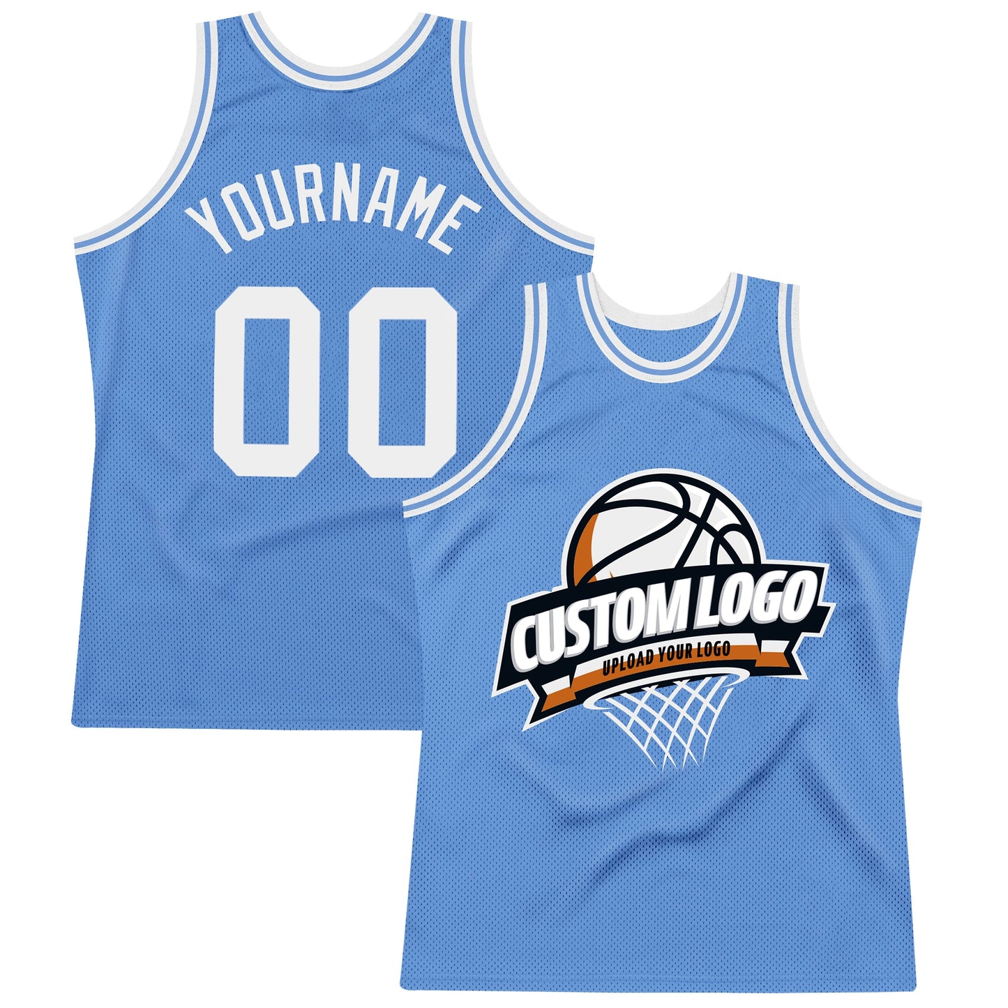 Custom Light Blue White Authentic Throwback Basketball Jersey - Main View