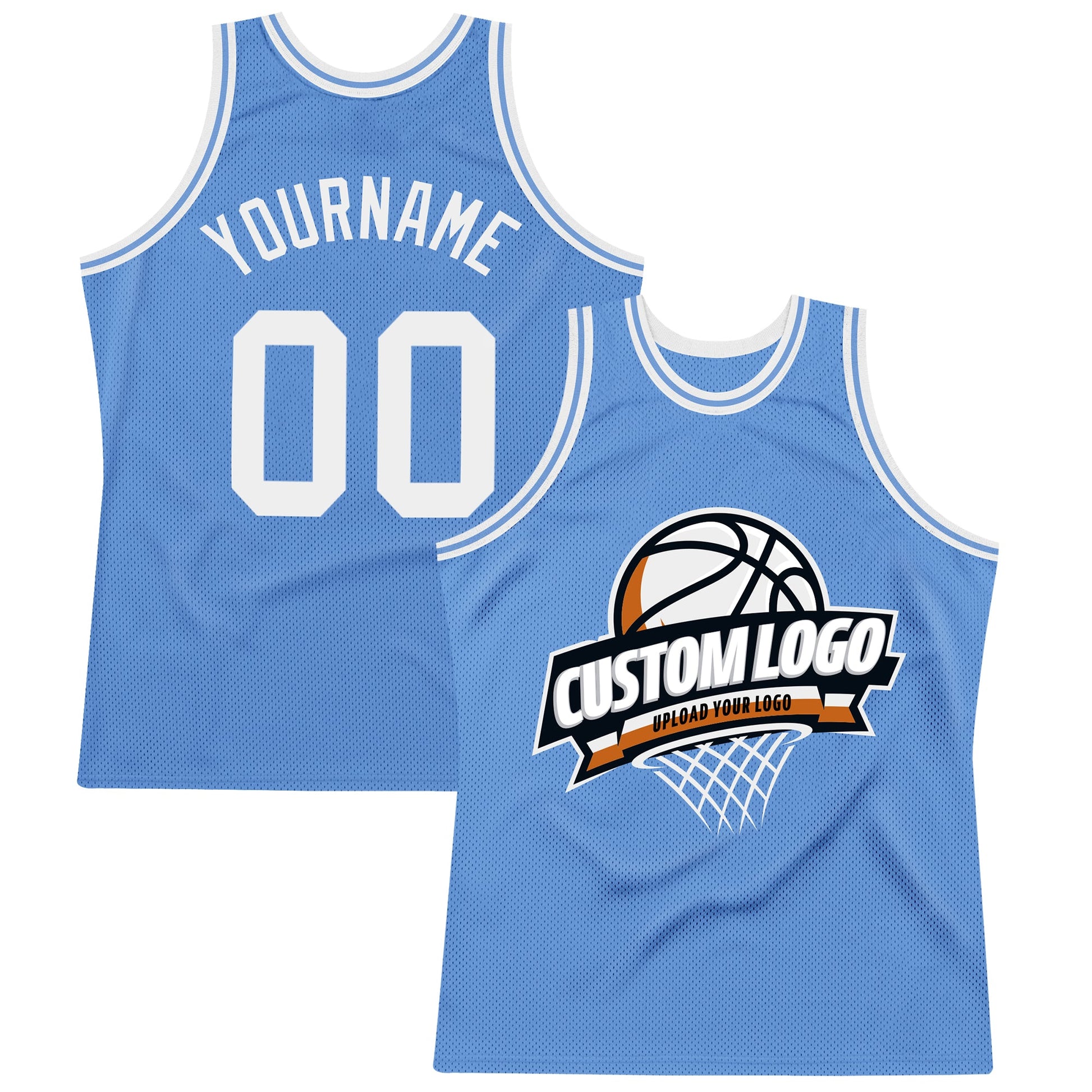 Custom Light Blue White Authentic Throwback Basketball Jersey - Main View