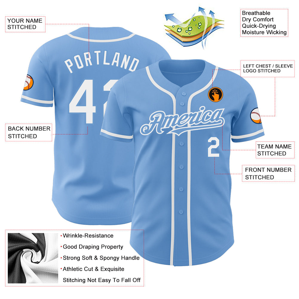 Custom Light Blue White Authentic Baseball Jersey view 3