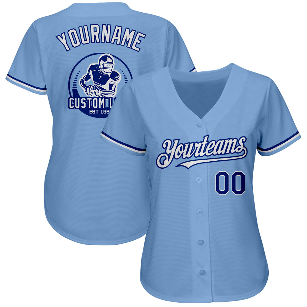 Custom Light Blue Royal-White Authentic Baseball Jersey view 2