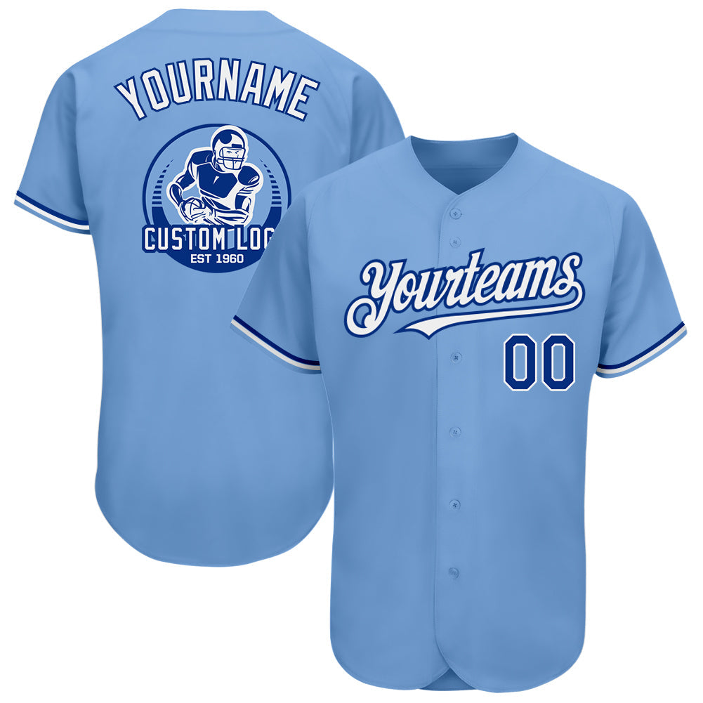Custom Light Blue Royal-White Authentic Baseball Jersey - Main View