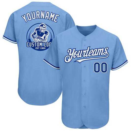 Custom Light Blue Royal-White Authentic Baseball Jersey - Main View