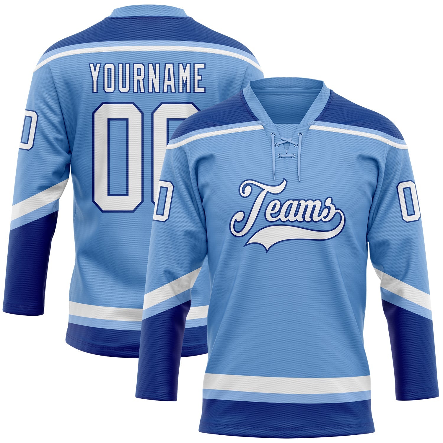 Custom Light Blue White-Royal Hockey Lace Neck Jersey - Main View