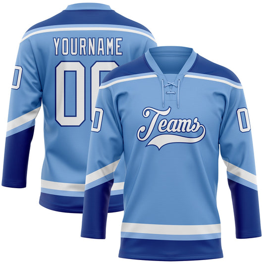 Custom Light Blue White-Royal Hockey Lace Neck Jersey - Main View