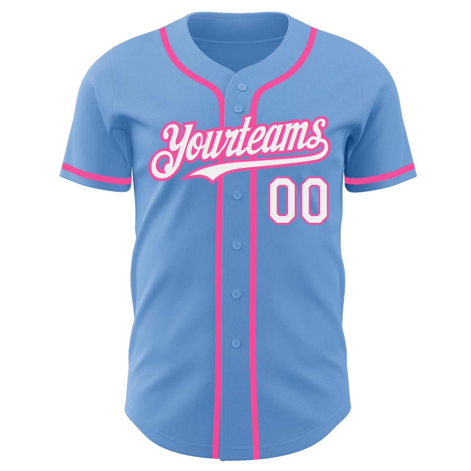 Custom Light Blue White-Pink Authentic Baseball Jersey view 2