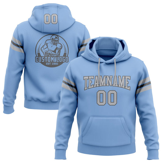 Custom Stitched Light Blue Gray-Steel Gray Football Pullover Sweatshirt Hoodie - Main View