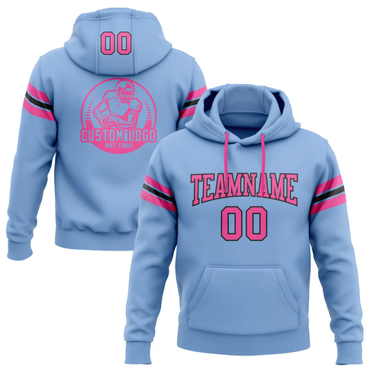 Custom Stitched Light Blue Pink-Black Football Pullover Sweatshirt Hoodie - Main View