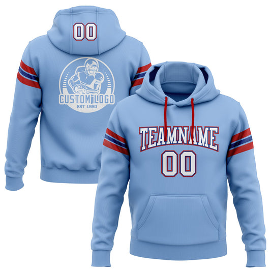 Custom Stitched Light Blue White Royal-Red Football Pullover Sweatshirt Hoodie - Main View