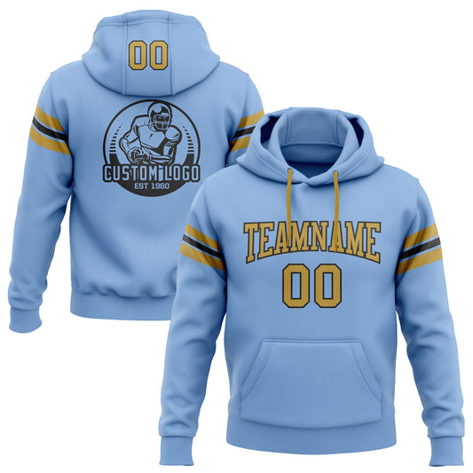 Custom Stitched Light Blue Old Gold-Black Football Pullover Sweatshirt Hoodie - Main View