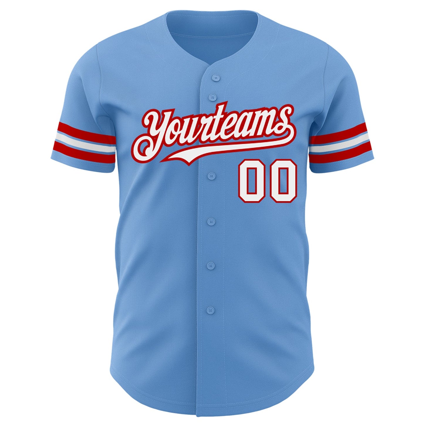 Custom Light Blue White-Red Authentic Baseball Jersey view 2