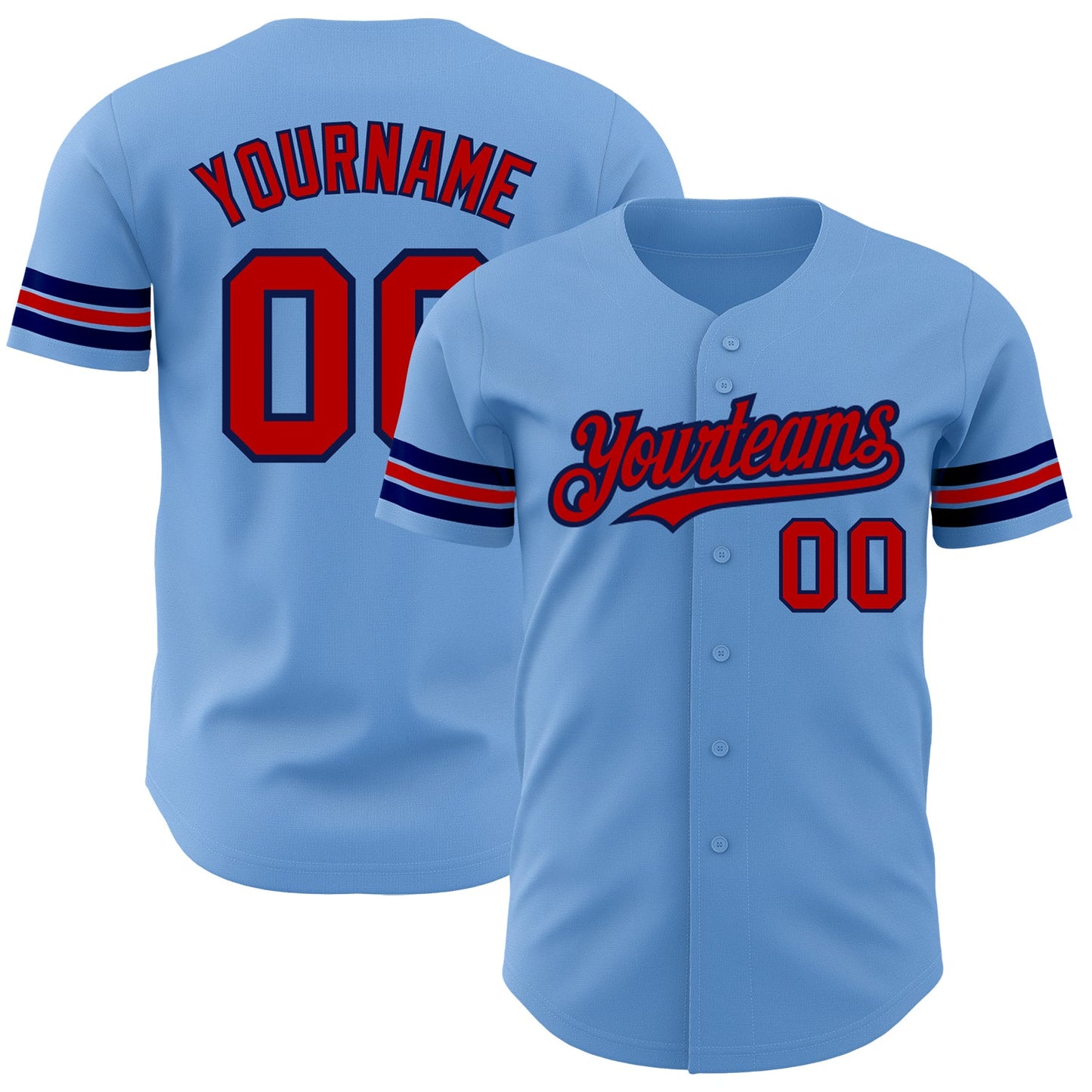 Custom Light Blue Red-Navy Authentic Baseball Jersey - Main View