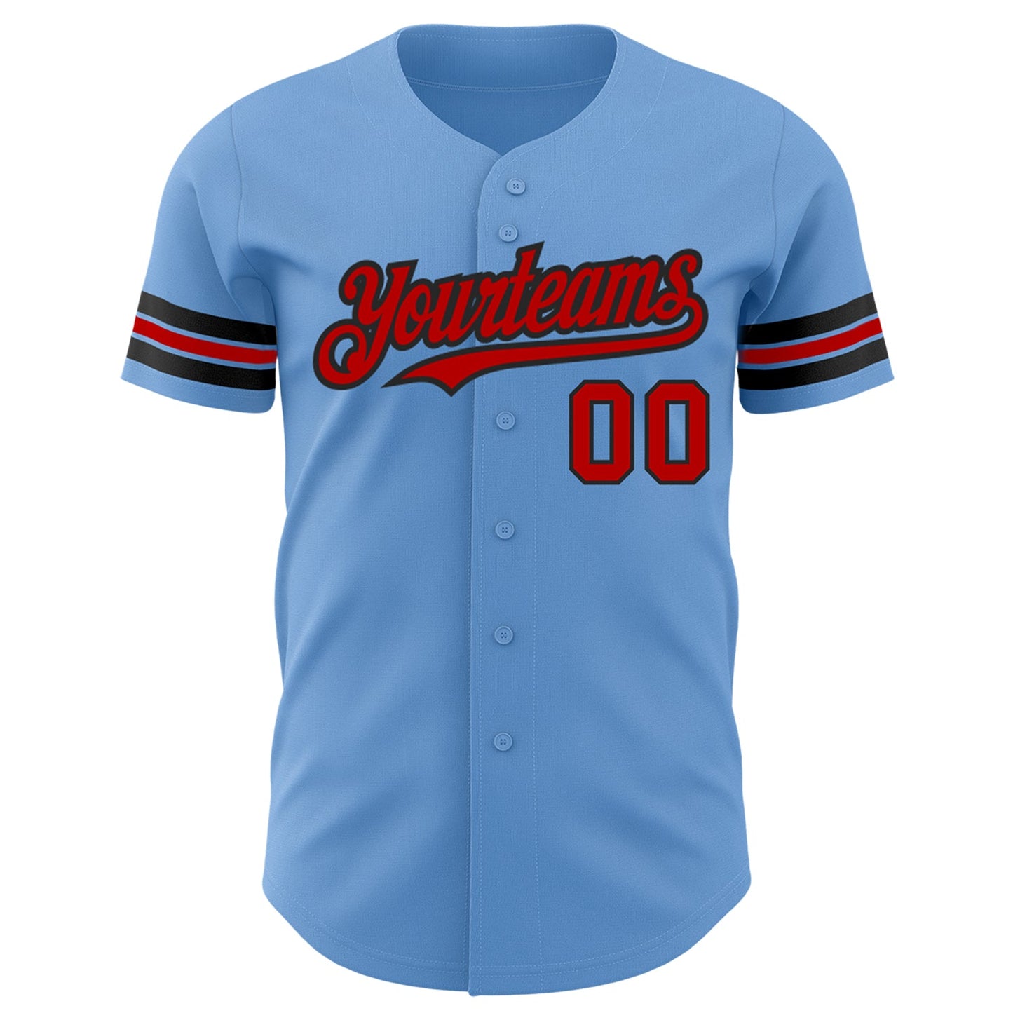Custom Light Blue Red-Black Authentic Baseball Jersey view 2