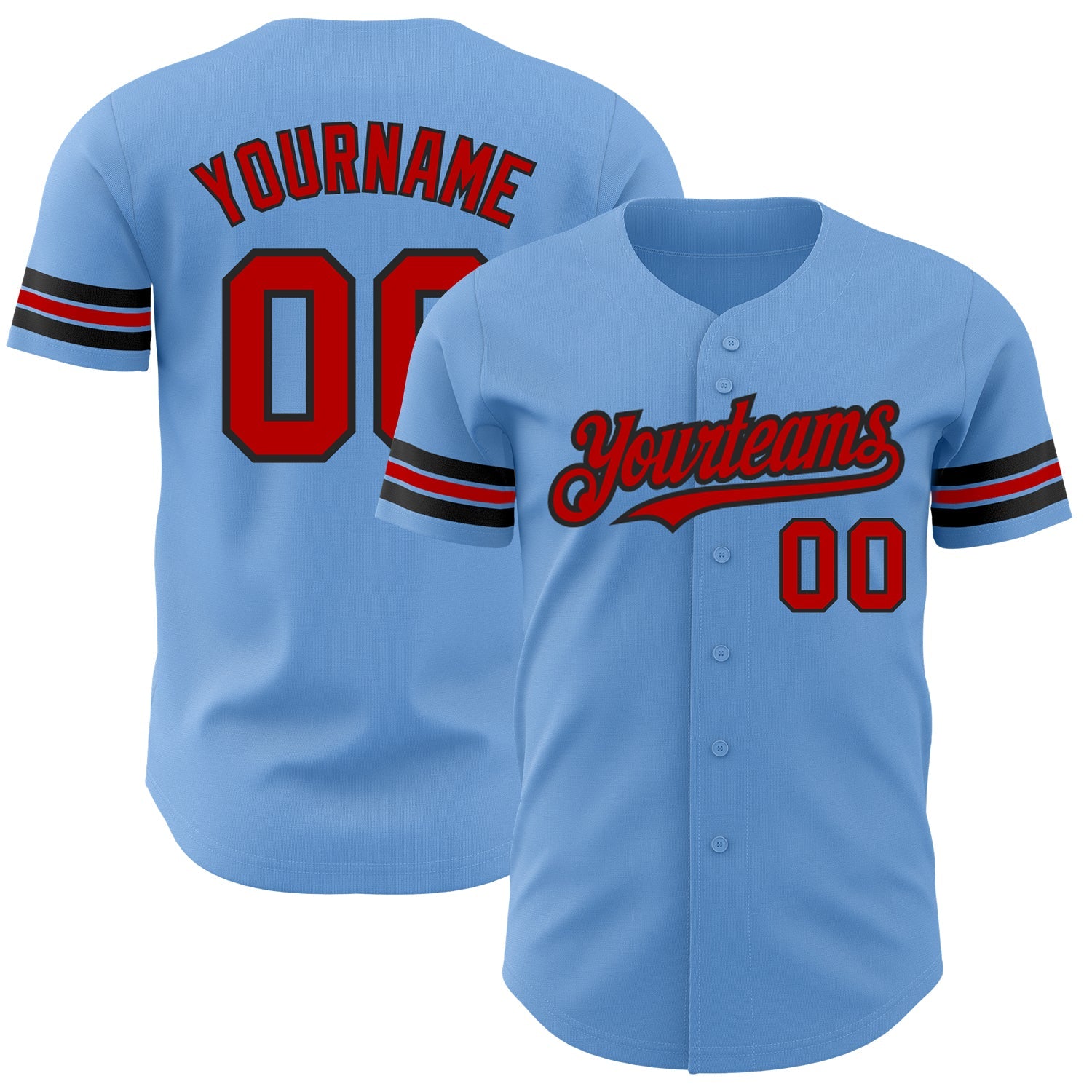 Custom Light Blue Red-Black Authentic Baseball Jersey - Main View