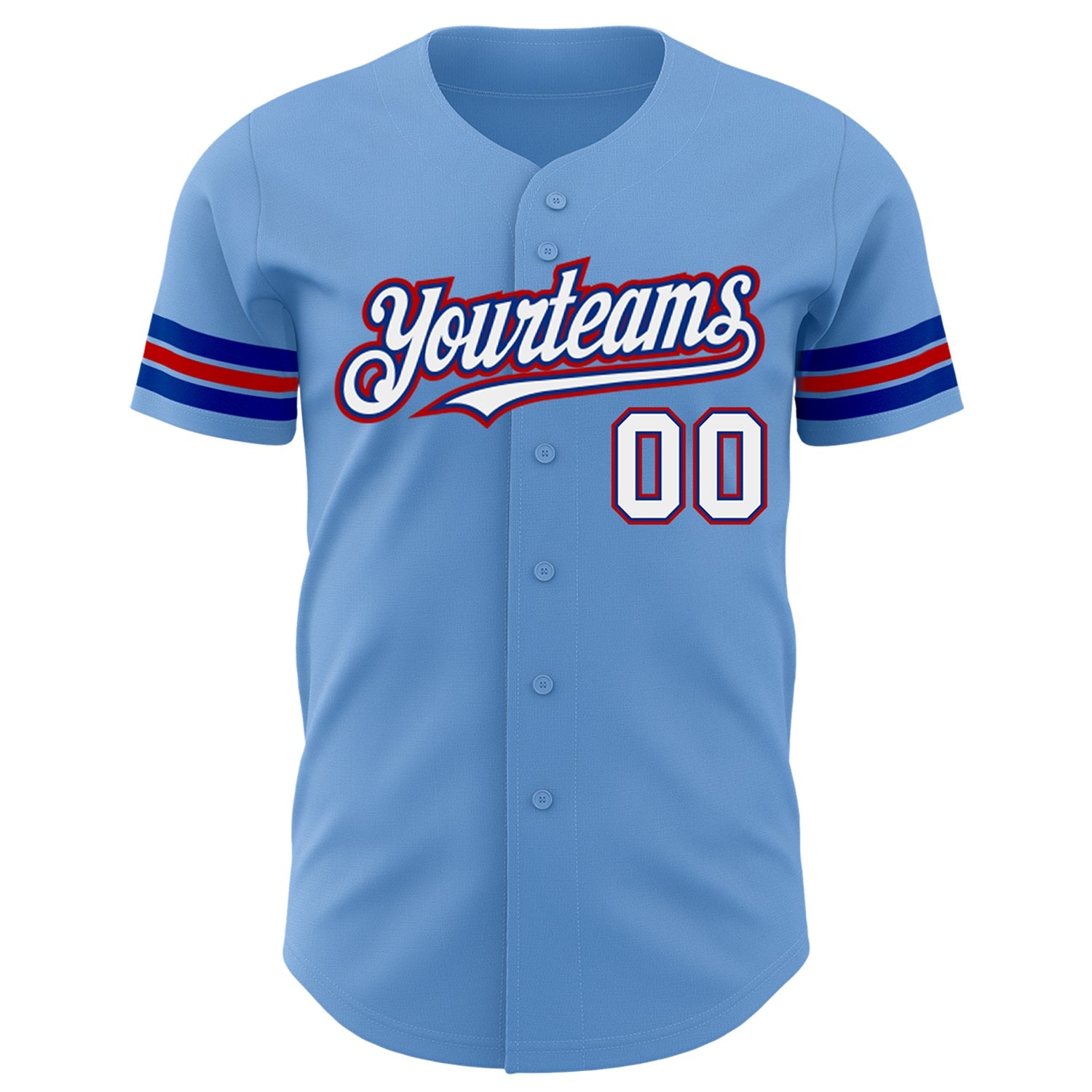 Custom Light Blue White Royal-Red Authentic Baseball Jersey view 2