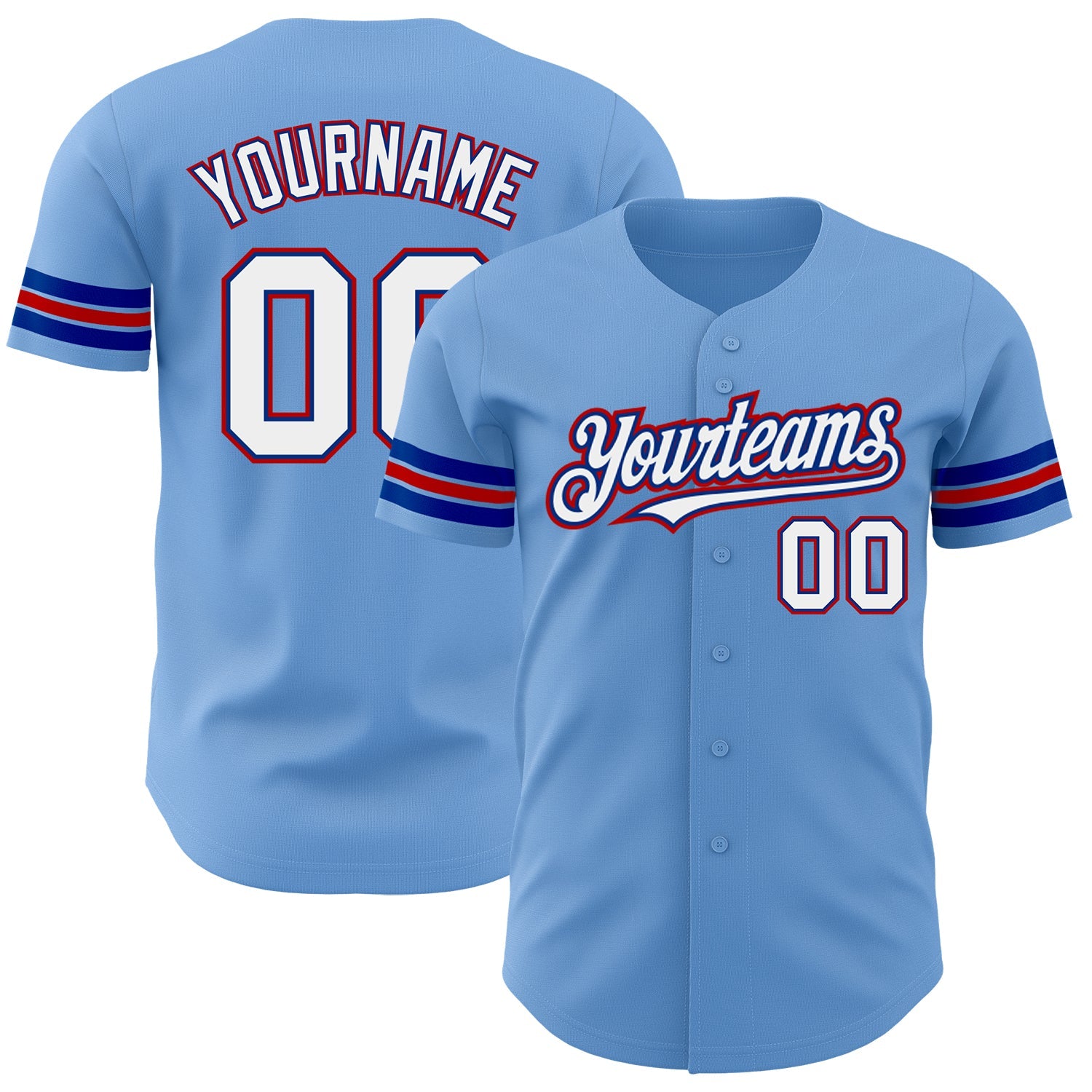Custom Light Blue White Royal-Red Authentic Baseball Jersey - Main View