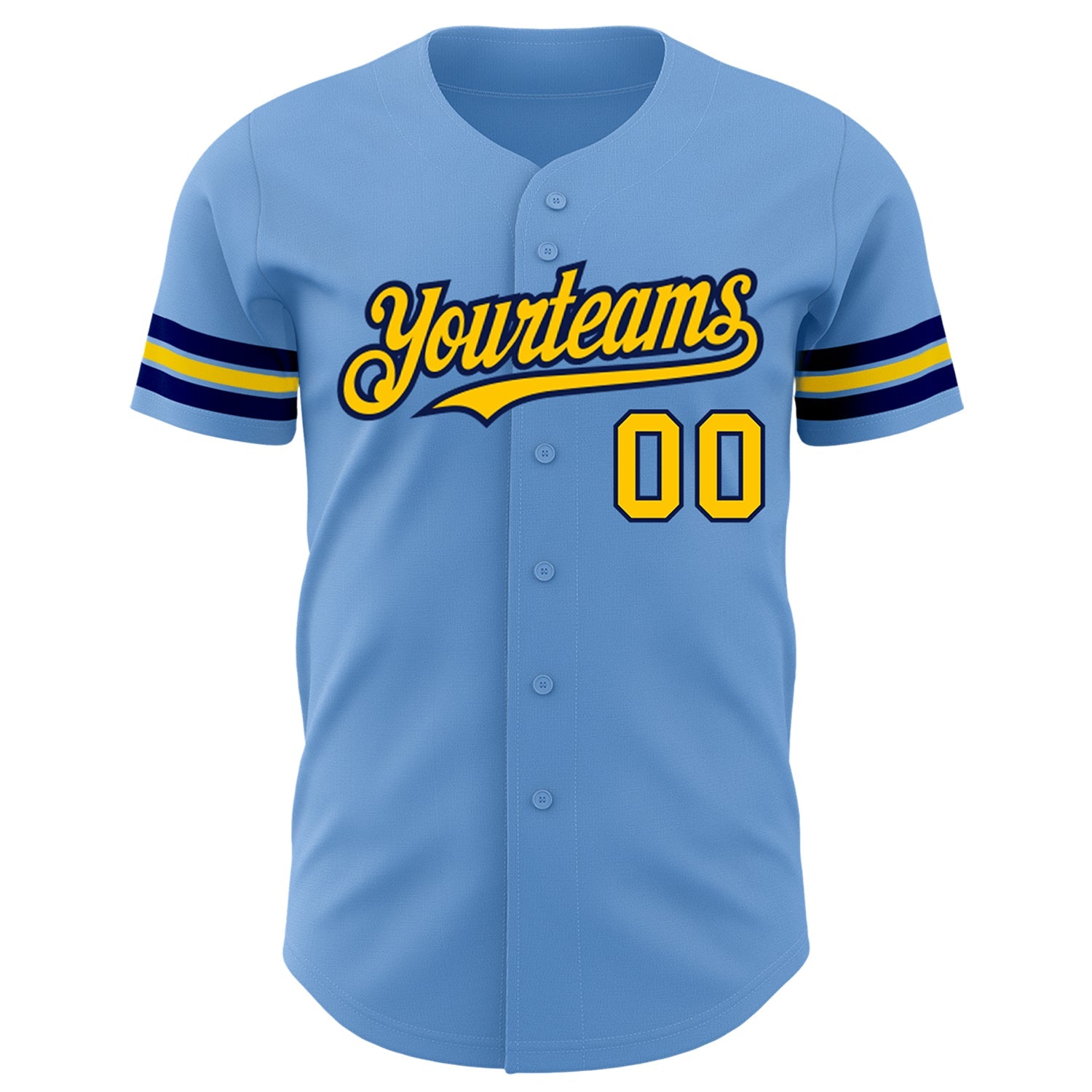 Custom Light Blue Yellow-Navy Authentic Baseball Jersey view 2
