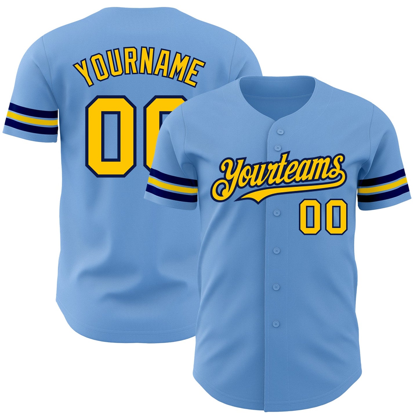 Custom Light Blue Yellow-Navy Authentic Baseball Jersey - Main View