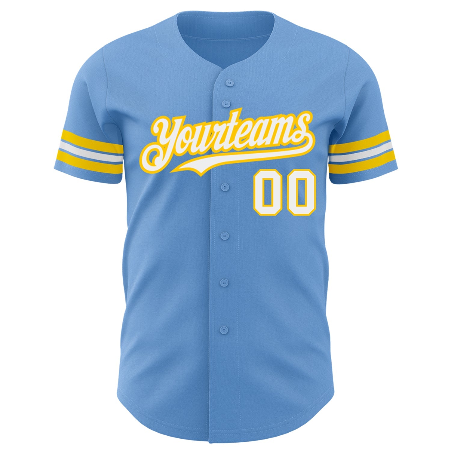 Custom Light Blue White-Yellow Authentic Baseball Jersey view 2