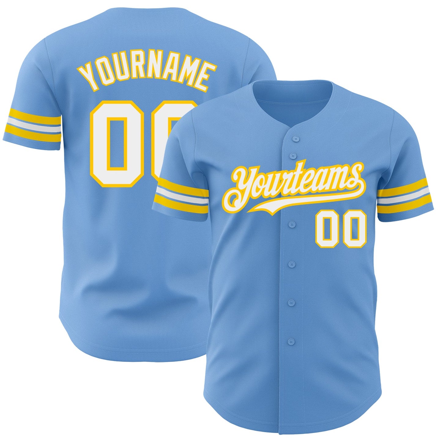 Custom Light Blue White-Yellow Authentic Baseball Jersey - Main View