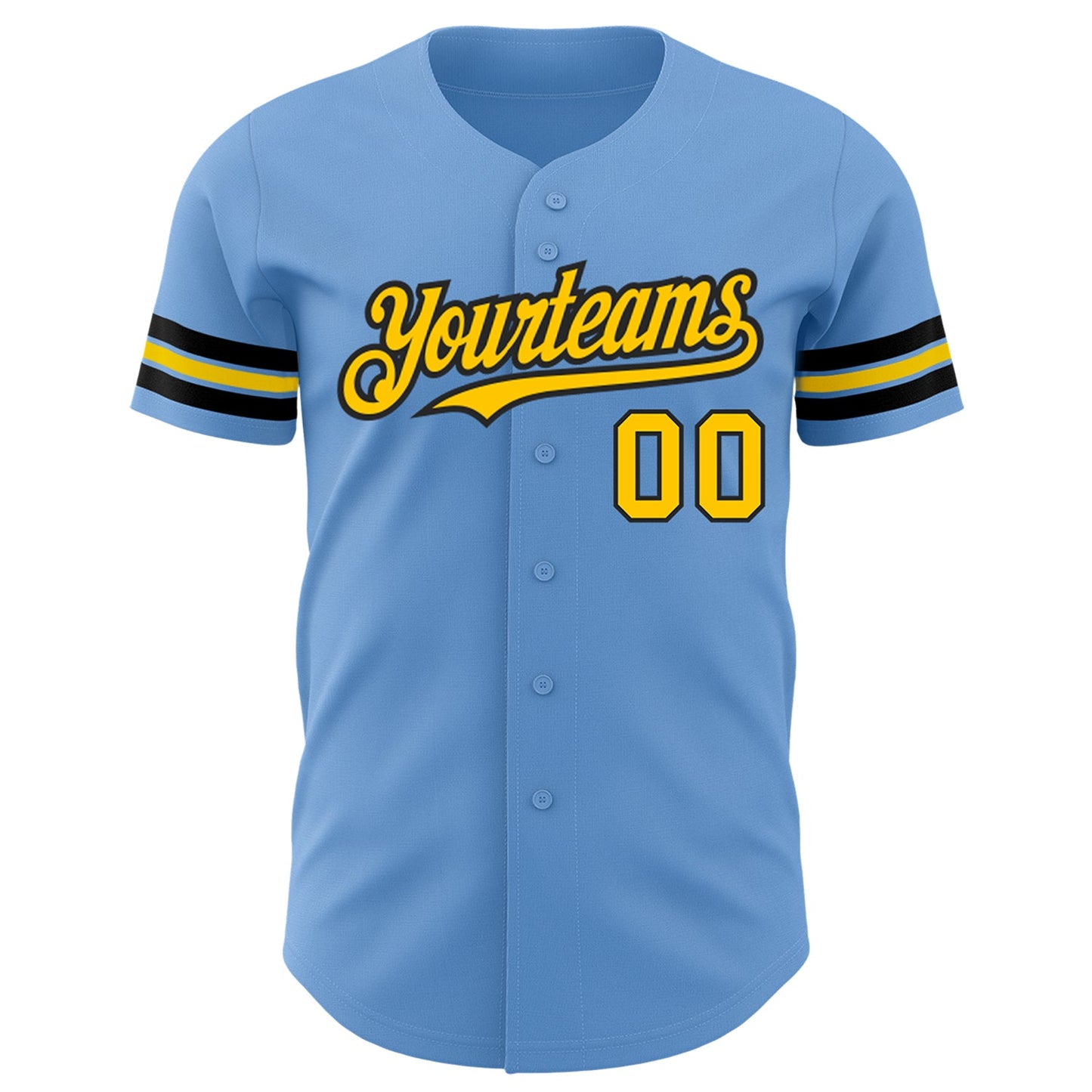 Custom Light Blue Yellow-Black Authentic Baseball Jersey view 2