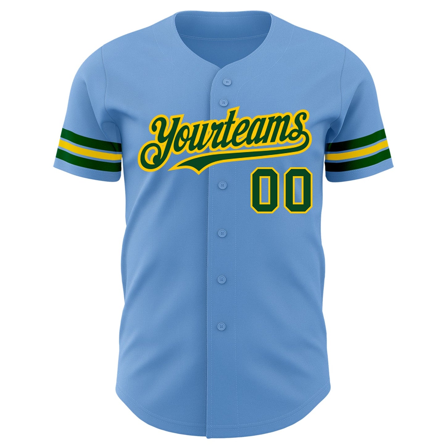 Custom Light Blue Green-Yellow Authentic Baseball Jersey view 2