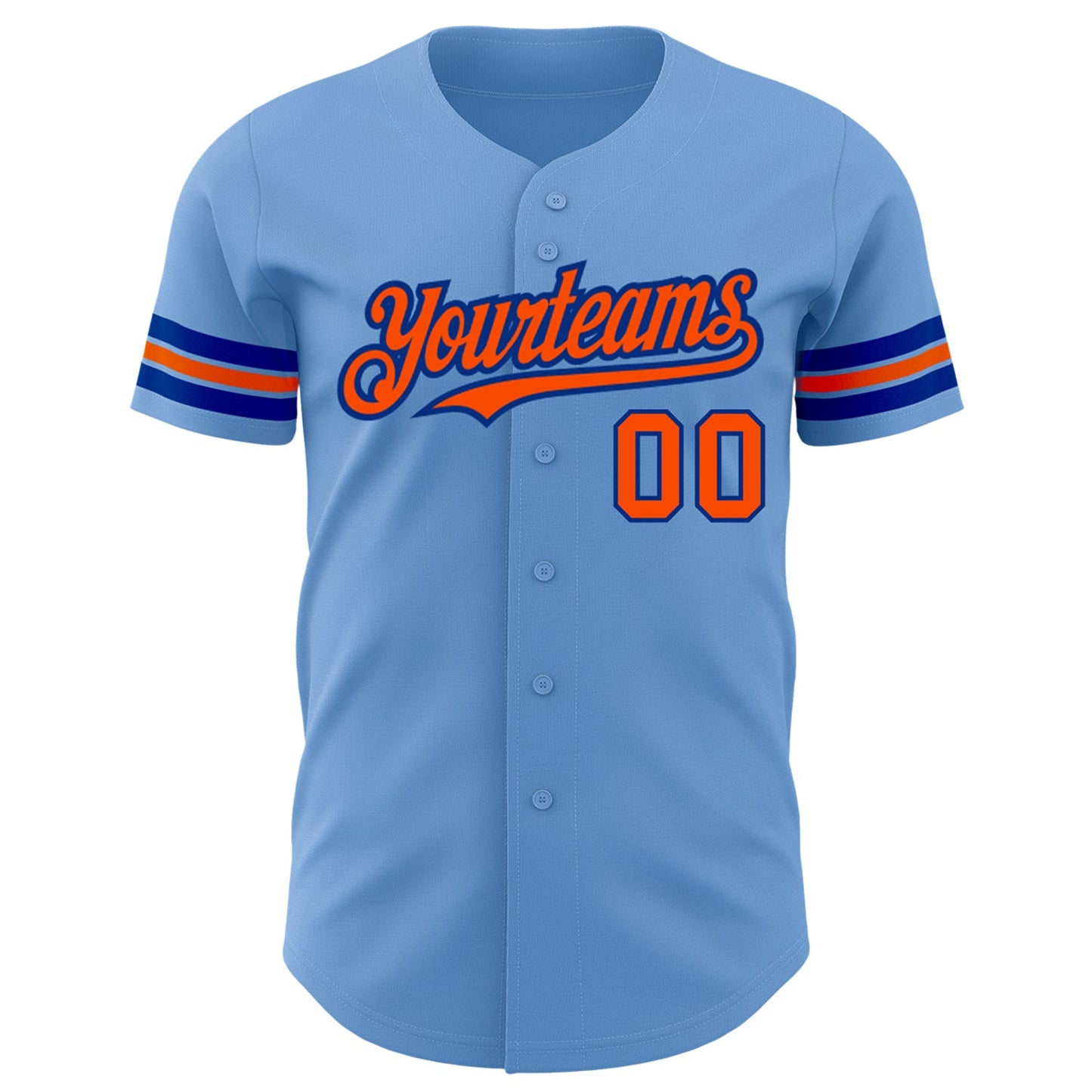 Custom Light Blue Orange-Royal Authentic Baseball Jersey view 2