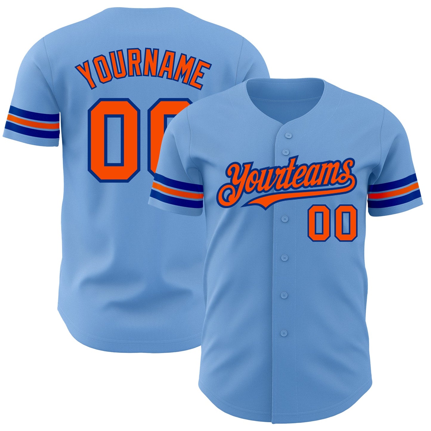 Custom Light Blue Orange-Royal Authentic Baseball Jersey - Main View