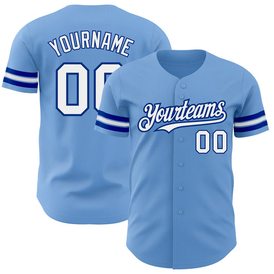 Custom Light Blue White-Royal Authentic Baseball Jersey - Main View