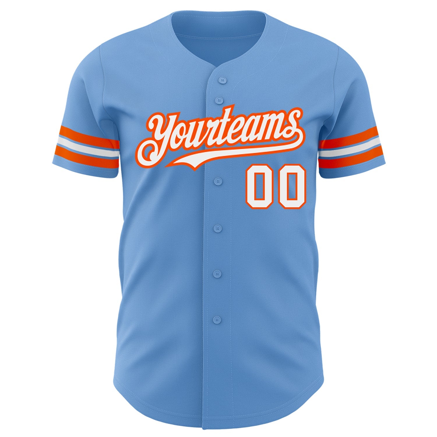 Custom Light Blue White-Orange Authentic Baseball Jersey view 2