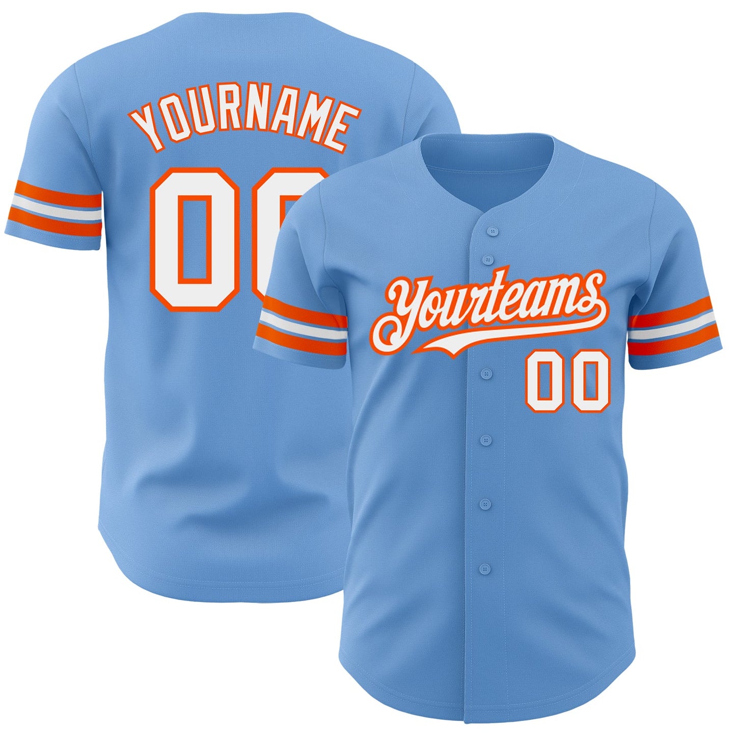 Custom Light Blue White-Orange Authentic Baseball Jersey - Main View